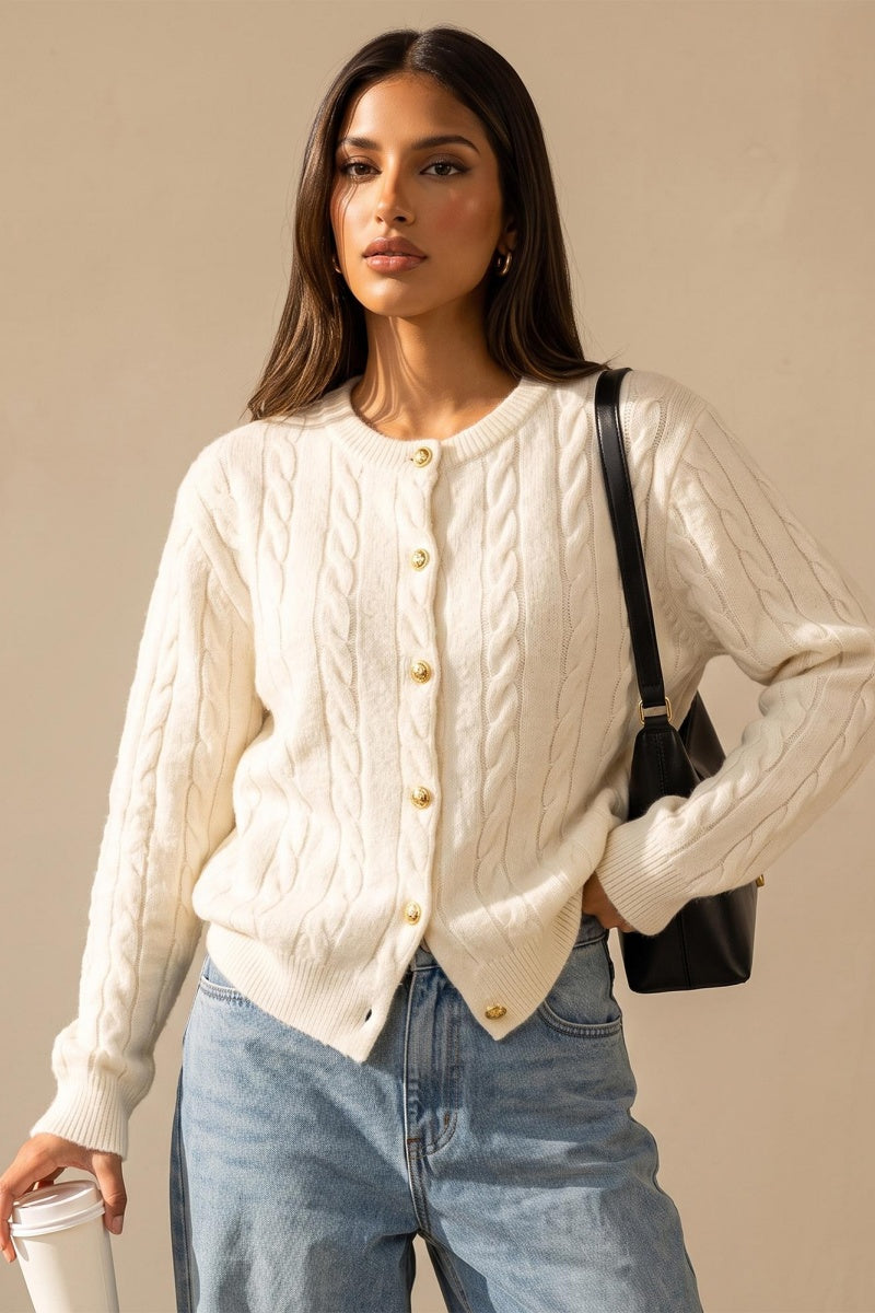 KATCH ME Vintage Button Cable-Knit Sweater Cardigan