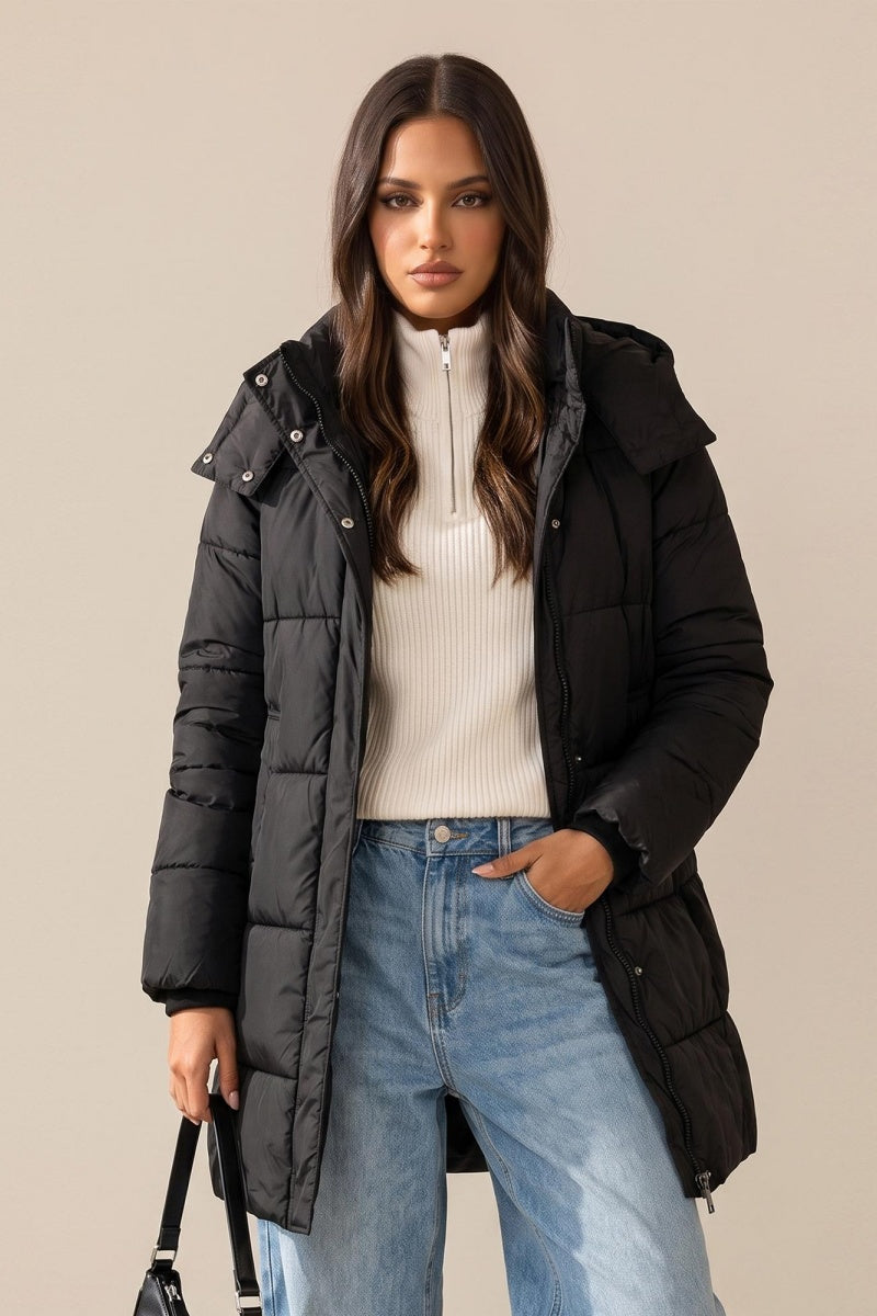 KATCH ME Cozy Hooded Mid-Length Puffer Coat