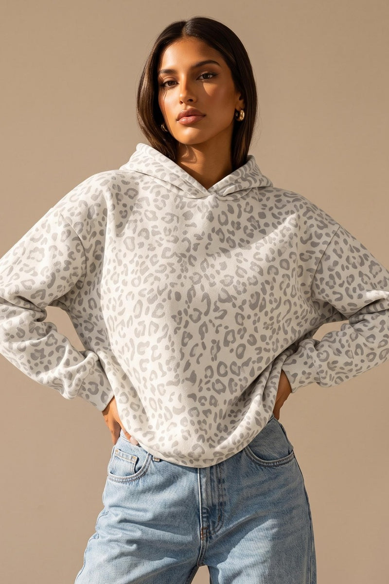 KATCH ME Leopard & Leaf Print Lightweight Hoodie