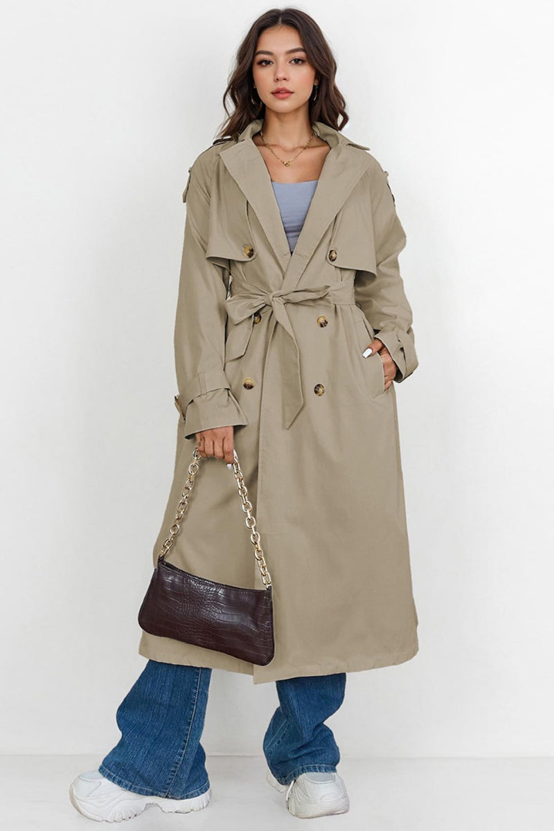 KATCH ME Womens Notch Lapel Double Breasted Belted Trench Coat