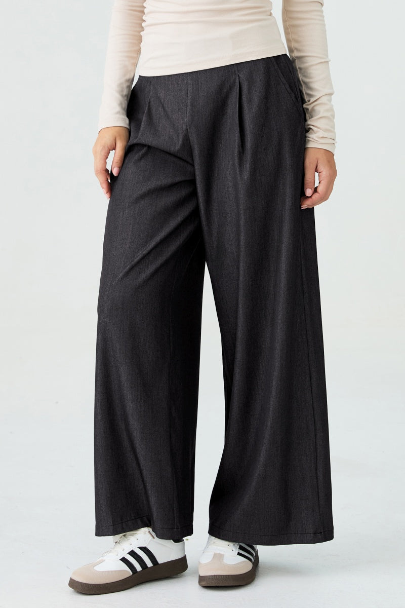 KATCH ME Womens Mid Rise Wide Leg Pleated Suiting Pants Trousers
