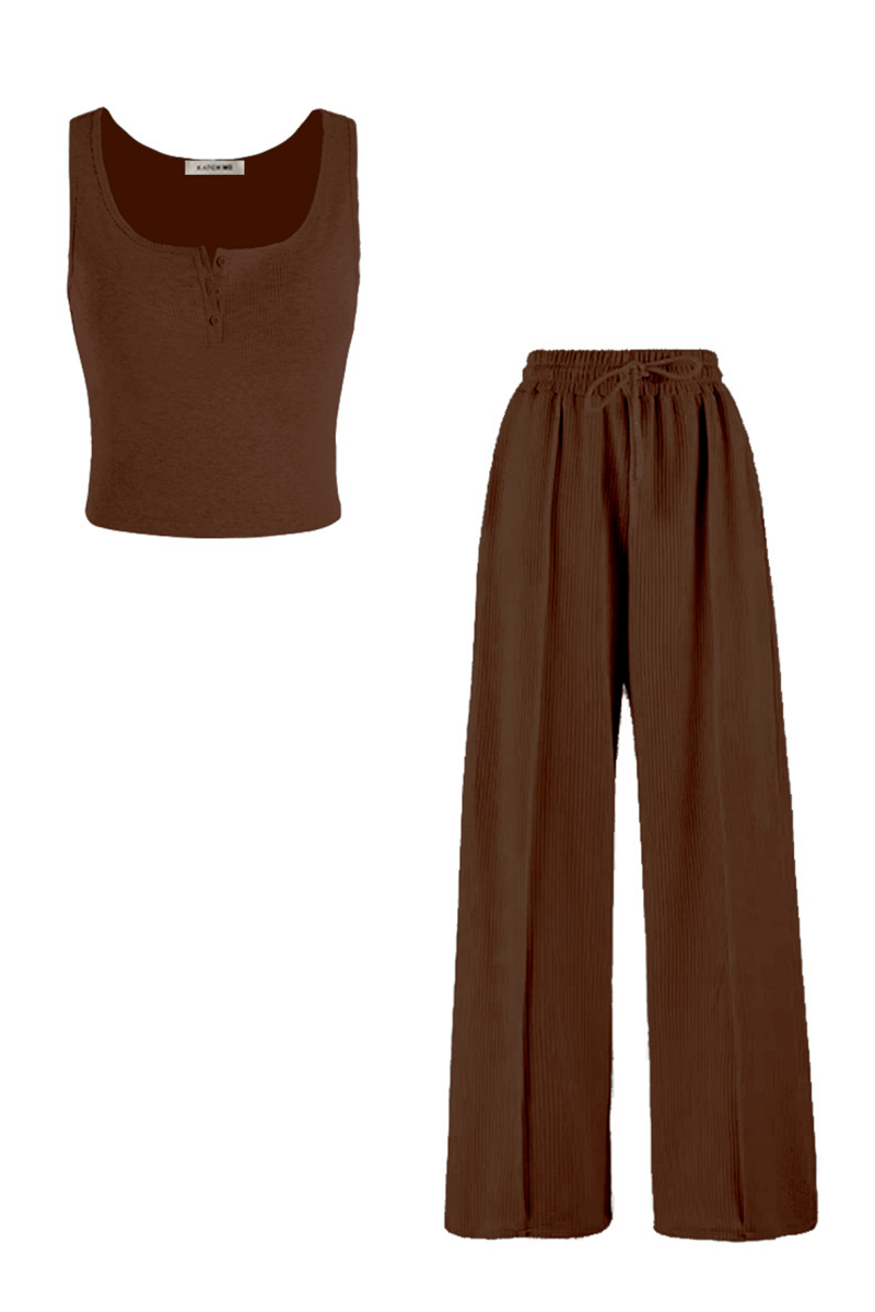 KatchMe Womens Crop Tank Top Wide Leg Trousers Co ord Sets