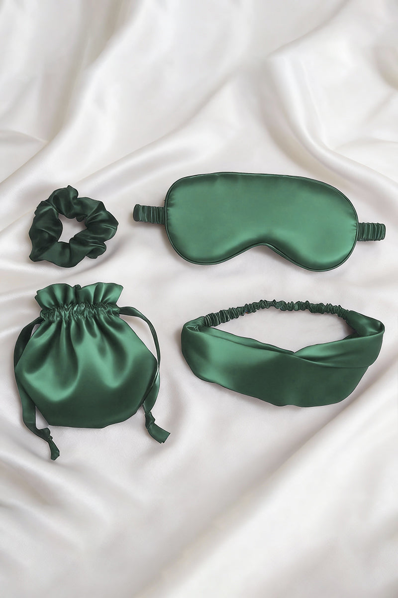 KATCH ME Womens Satin Silk 4PCS Solid Color Soft Sleeping Mask Set