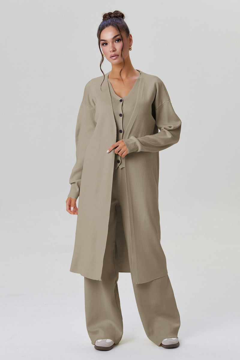 KATCH ME Womens V Neck Button Tank Trousers Cardigan 3 Piece Set