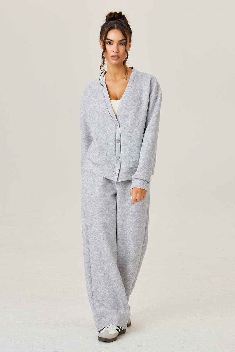 KATCH ME Womens Button Up Cardigan Wide Leg Trousers Co-ord Set