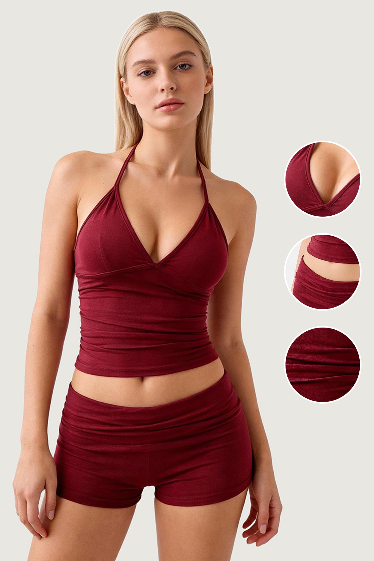 KATCH ME Womens Halter Crop Camisole and Folded Shorts Set