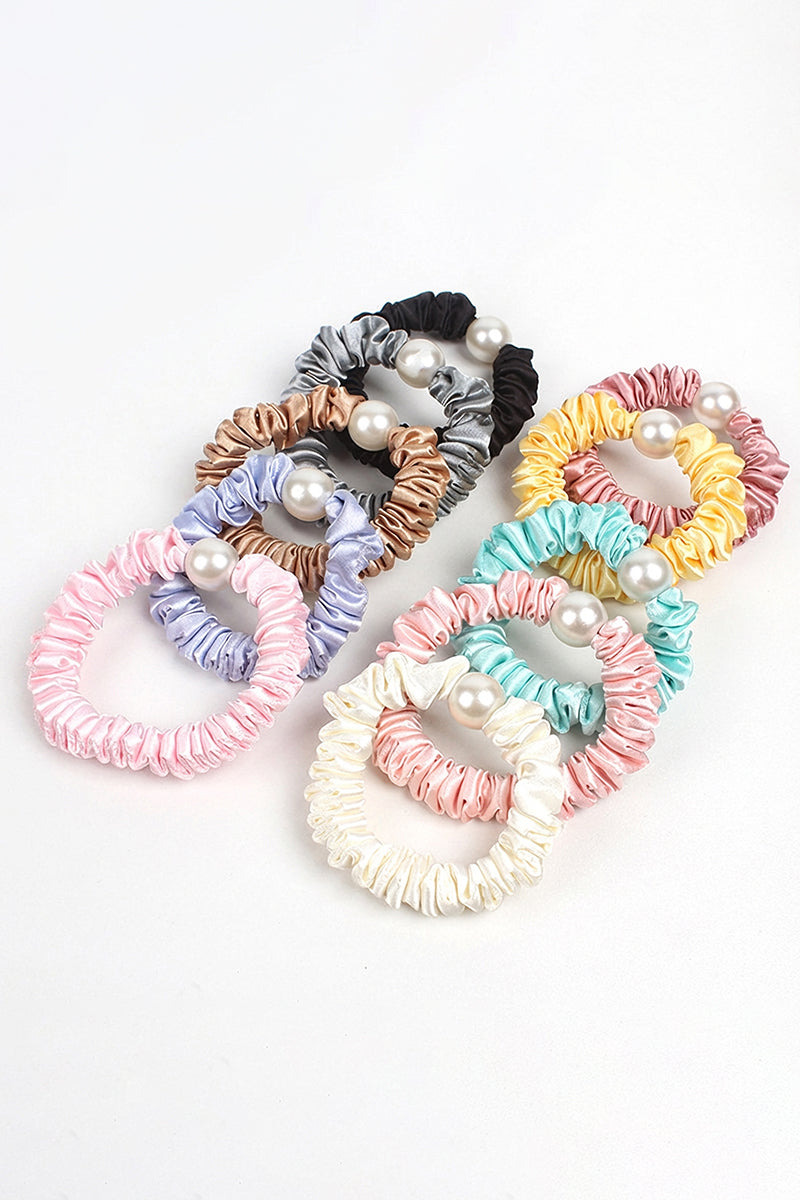 KATCH ME Womens Satin Faux Pearl Elastic Hair Tie Band Gift