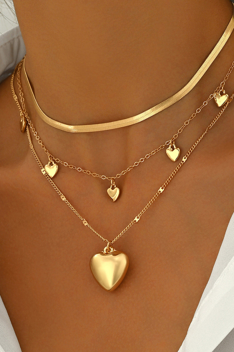 KATCH ME Womens Heart Shaped Gold Plated Layering Stacking Necklace