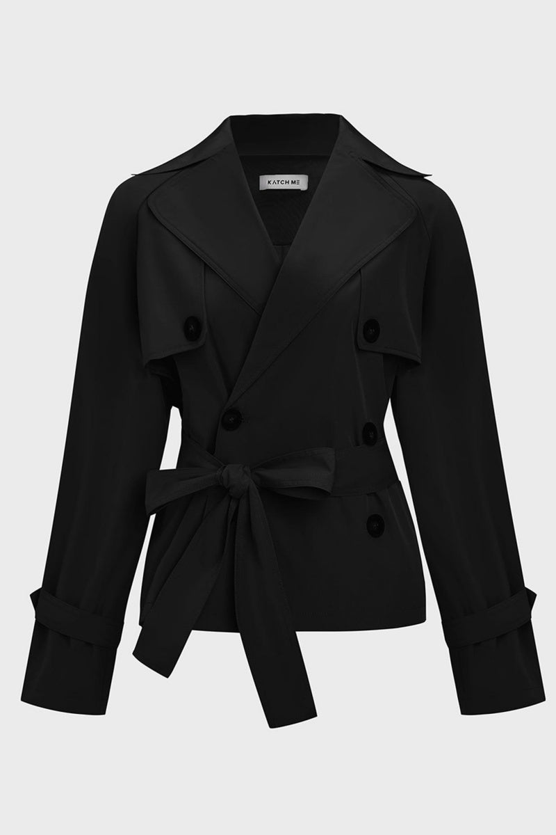 KATCH ME Womens Notch Lapel Double Breasted Tie Waist Trench Coat