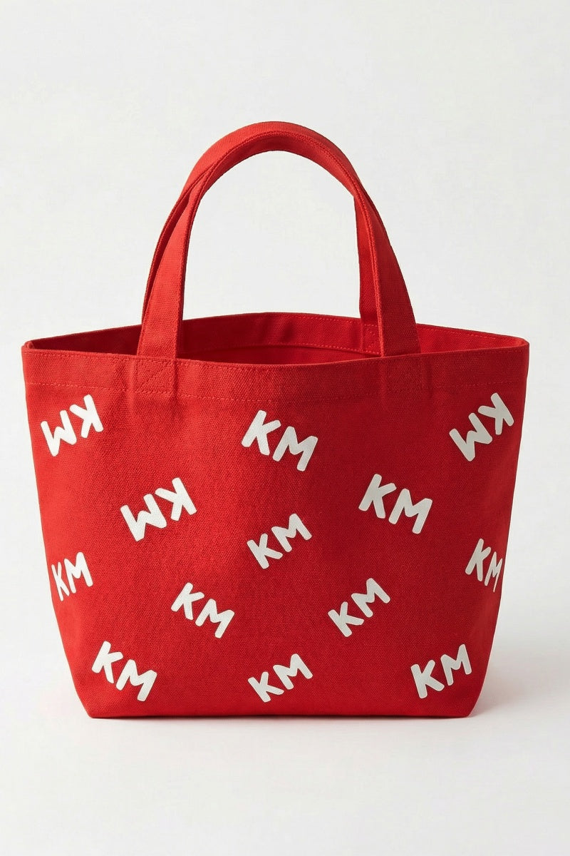 KATCH ME Womens KM Letter Print Open Top Handle Clutch Tote Bag