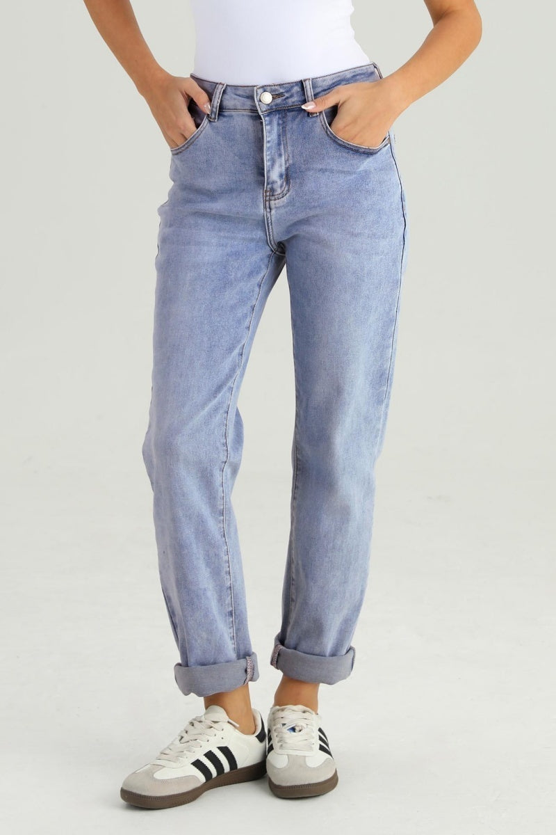 KATCH ME Womens Mid Rise Tapered Denim Jeans