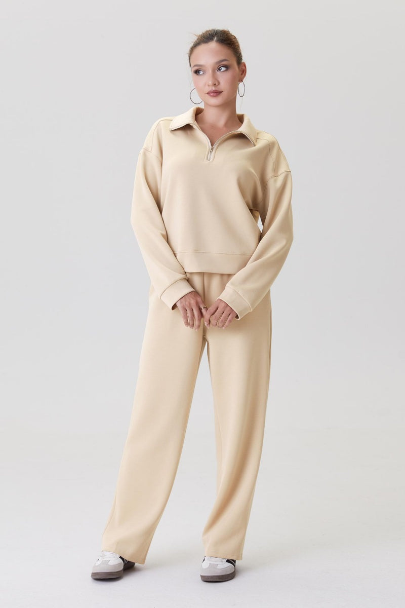 KATCH ME Womens Stand Collar Sweatshirt Wide Leg Tracksuit Set