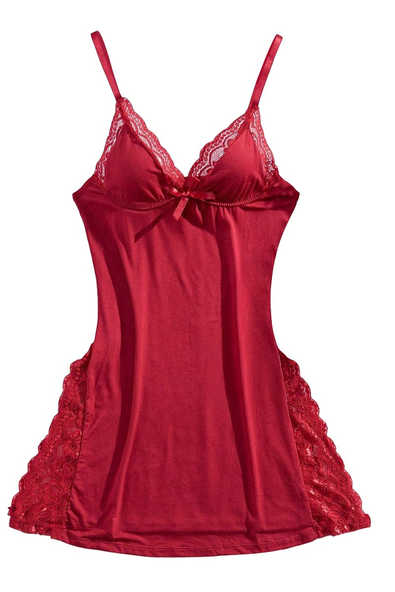 KATCH ME Womens Satin Lace Slit Strappy Nightdress Slip Dress